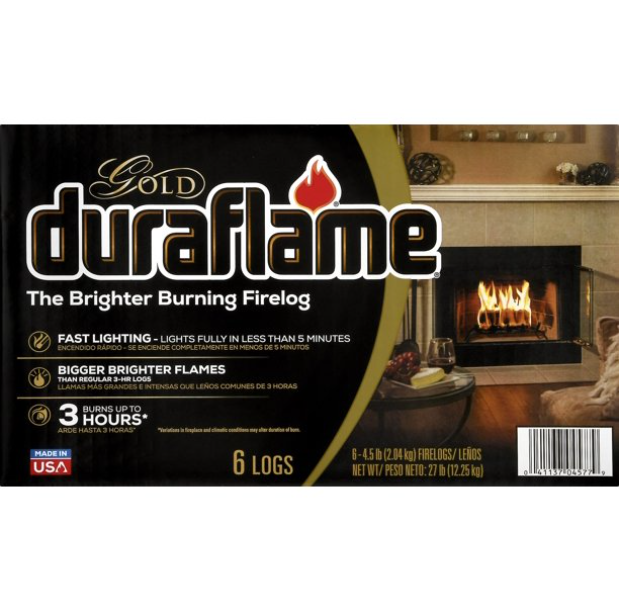 Duraflame Fire Logs 6 Pack - 4.5lb Bright Burning 3 Hour Burn Time Fast Lighting - Fresh Stock Dated December 2025