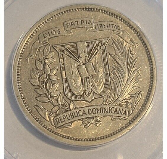 1/2 Peso Silver Dominican Republic 1944 ANACS AU-50 Key Date RRR! - Fresh Stock Dated February 2026