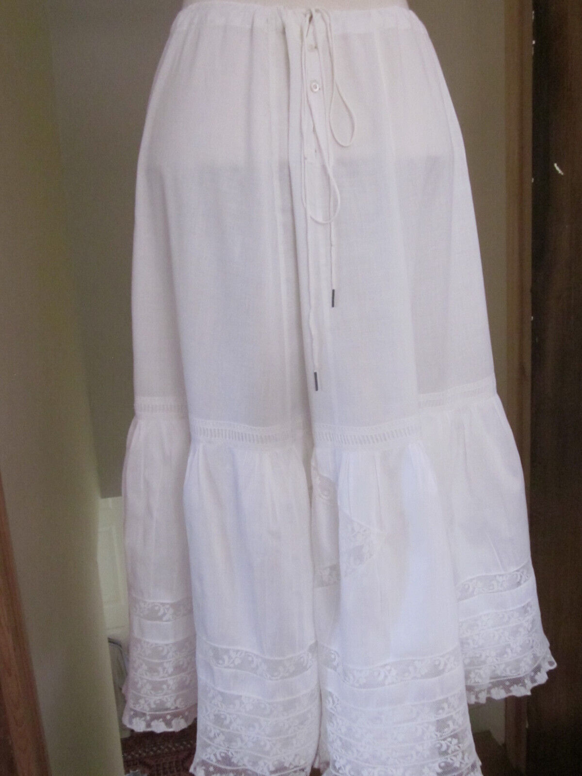 Edwardian White Cotton Ruffled Petticoat w Drawstring Waist - Fresh Stock Dated March 2026