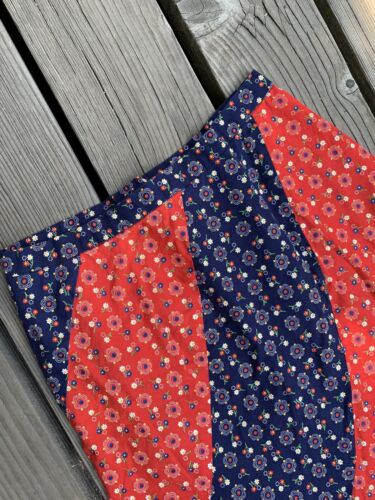 Vintage 60s 70s Red Blue Cottagecore Prairie Scallop Floral Maxi Skirt S - Fresh Stock Dated March 2026