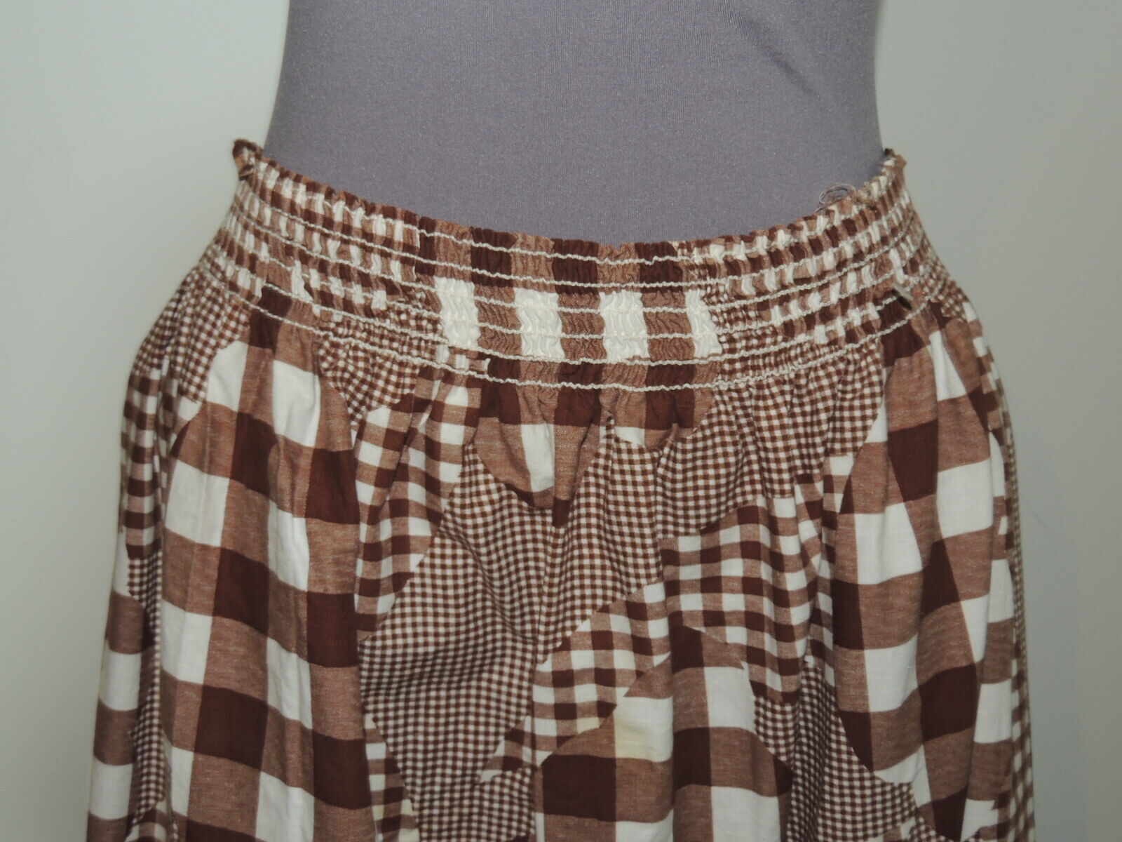1960's Vintage Prairie Style  Brown Gingham Check Maxi Skirt MED - LG - Fresh Stock Dated March 2026