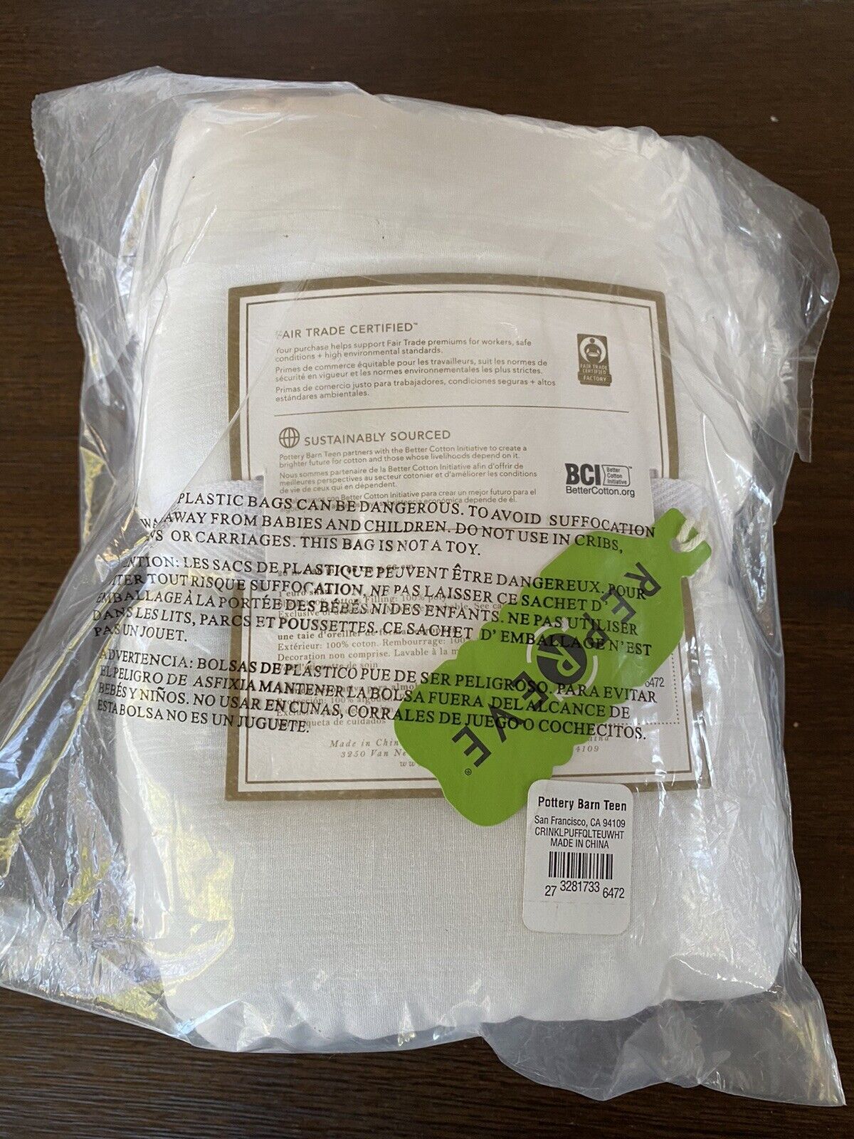 New-Pottery Barn Teen Dot Crinkle Tufted Sham Standard  White  New In Package - Fresh Stock Dated February 2026