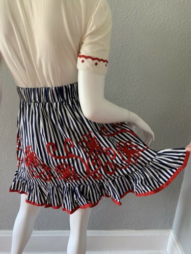 Vintage 70s Nautical Stripe High Waist Retro Prairie Full Ruffle Mini Skirt S/M - Fresh Stock Dated February 2026