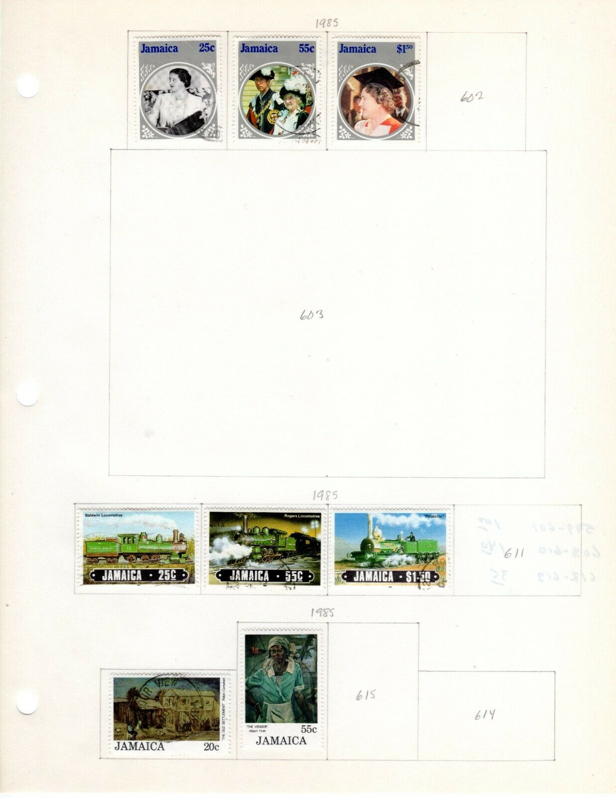 Jamaica Scott 599//688 Mostly Used on 6 Album Pages Issued 1986-1994 - Fresh Stock Dated December 2025