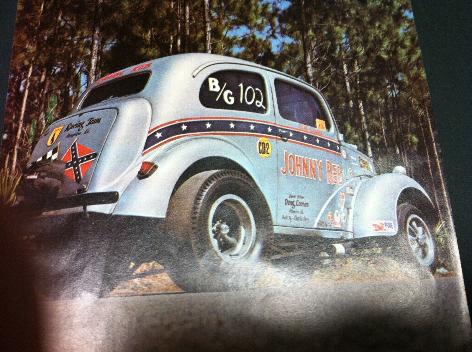 1967 NHRA Johnny Reb Chevy Powered Anglia B/G alterd/decal/embelm/print car ad - Fresh Stock Dated February 2026