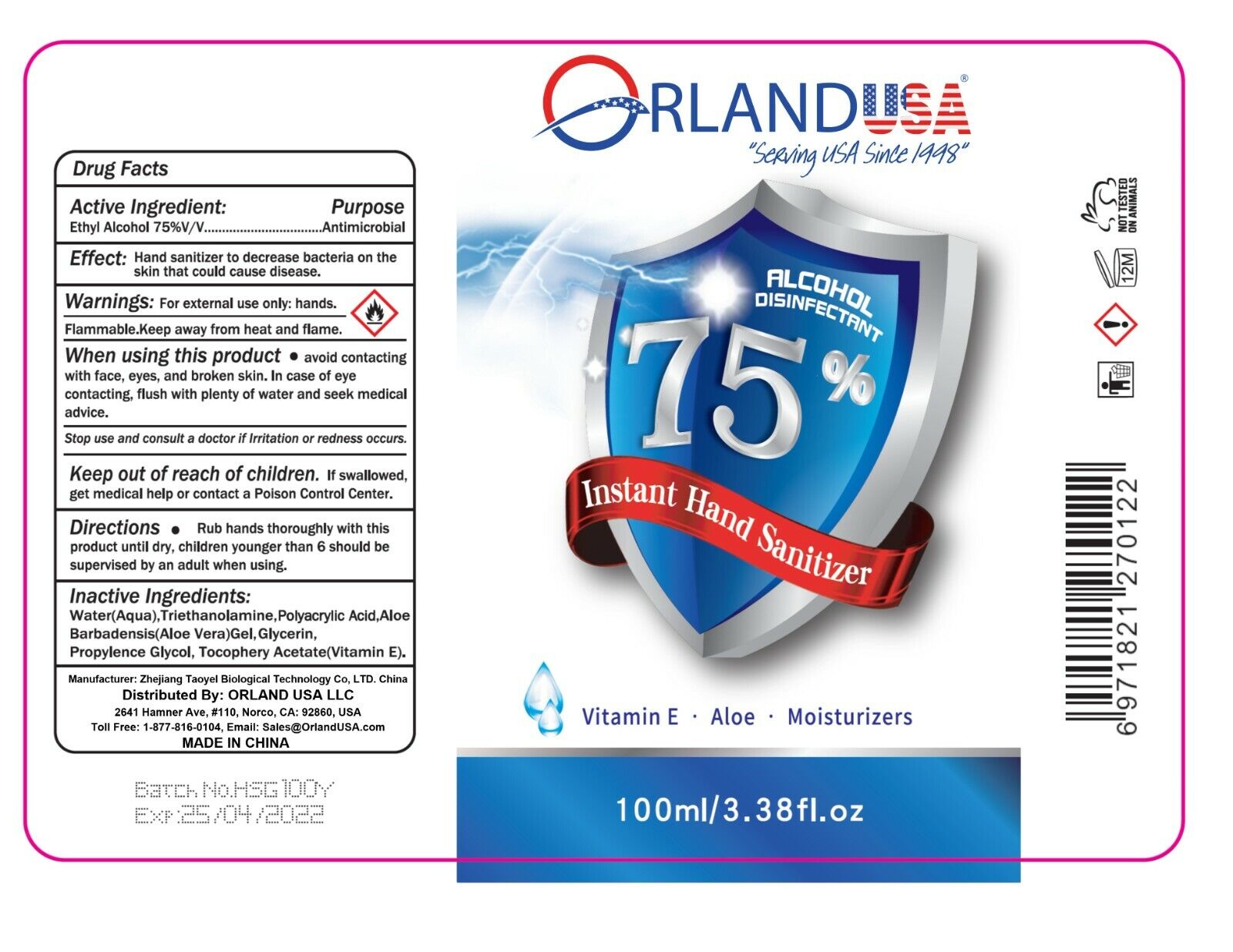 Orland Advanced 75% Alcohol Hand Sanitizer Gel, small bottles, 3.38 oz each - Fresh Stock Dated February 2026