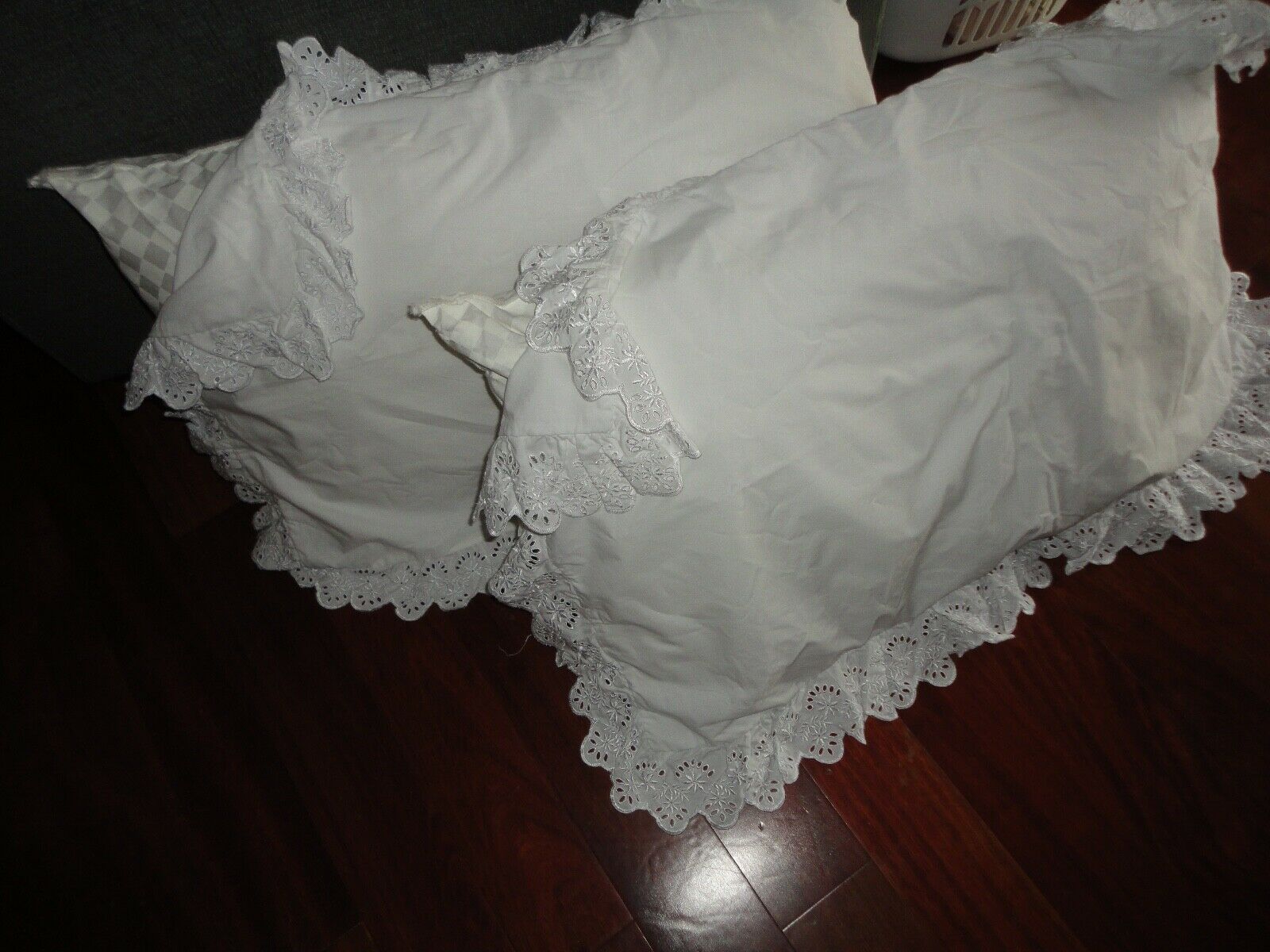 HOME CLASSICS WHITE EYELET EMBROIDERED RUFFLED (2) KING PILLOW SHAMS 20X36 - Fresh Stock Dated December 2025