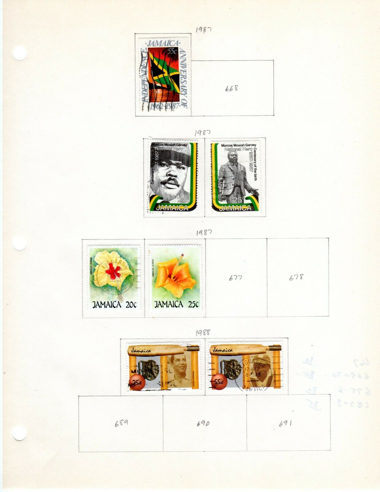 Jamaica Scott 599//688 Mostly Used on 6 Album Pages Issued 1986-1994 - Fresh Stock Dated December 2025