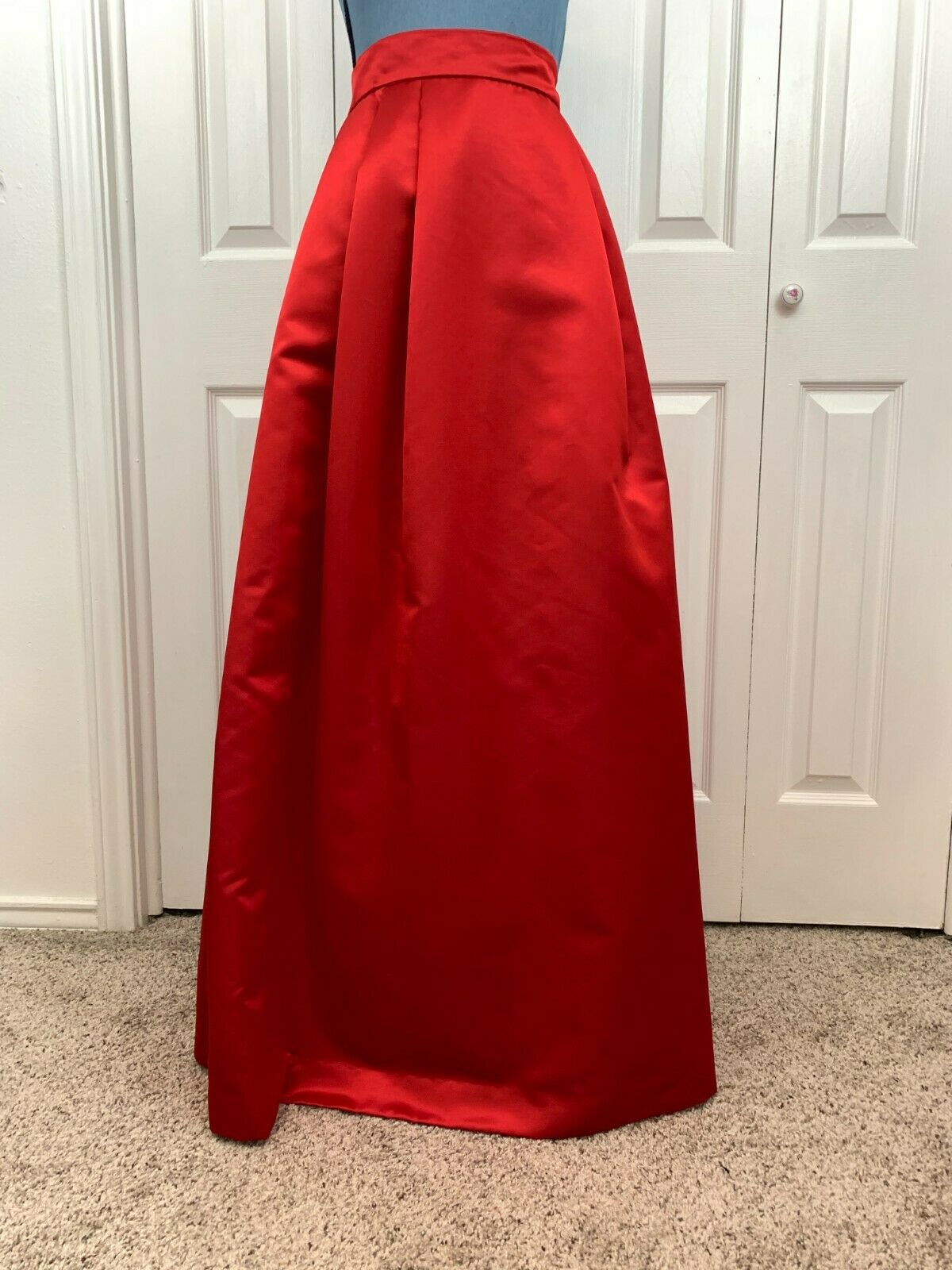 Vintage Neiman's Partique A Line Pleated Skirt High Waist Maxi Red Satin 4 - Fresh Stock Dated February 2026