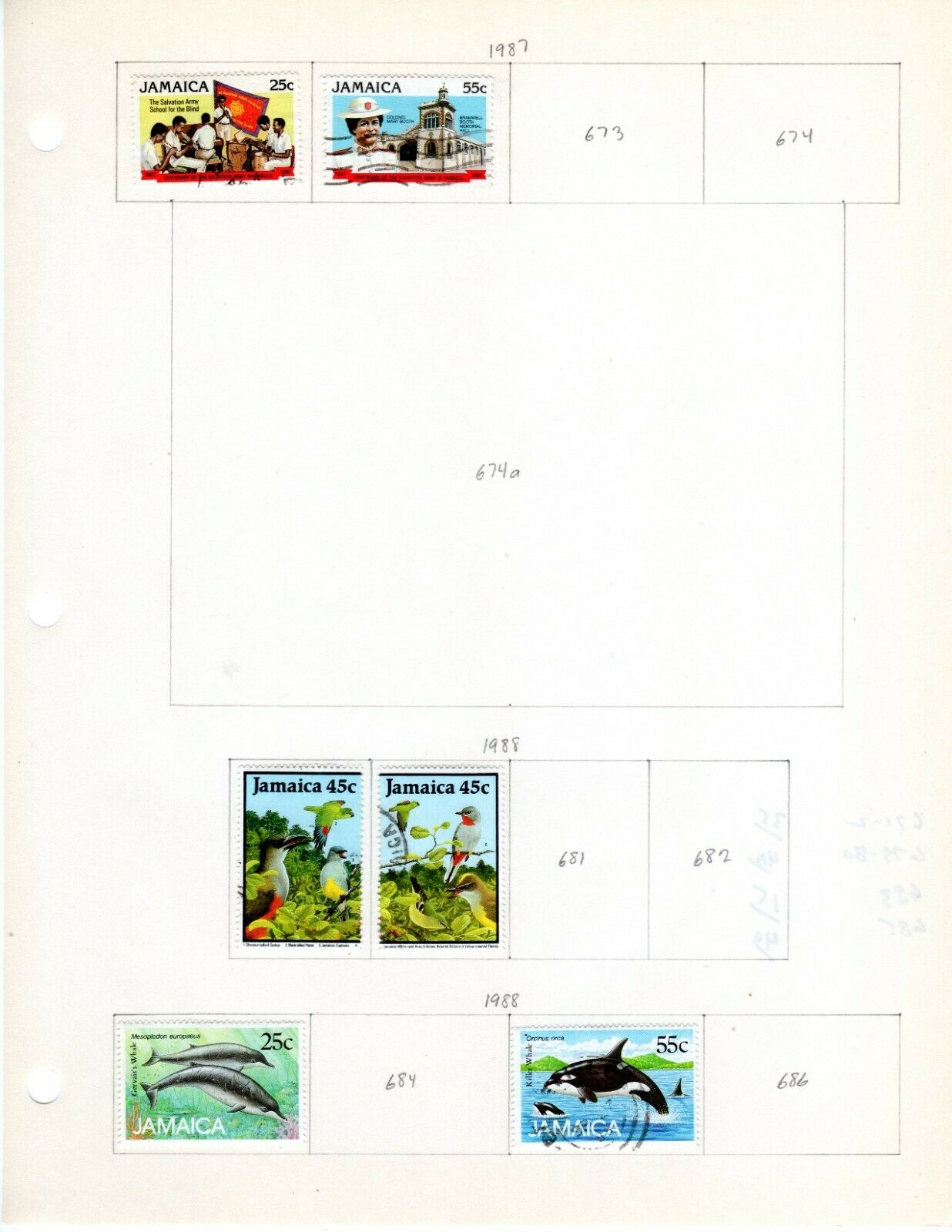 Jamaica Scott 599//688 Mostly Used on 6 Album Pages Issued 1986-1994 - Fresh Stock Dated December 2025