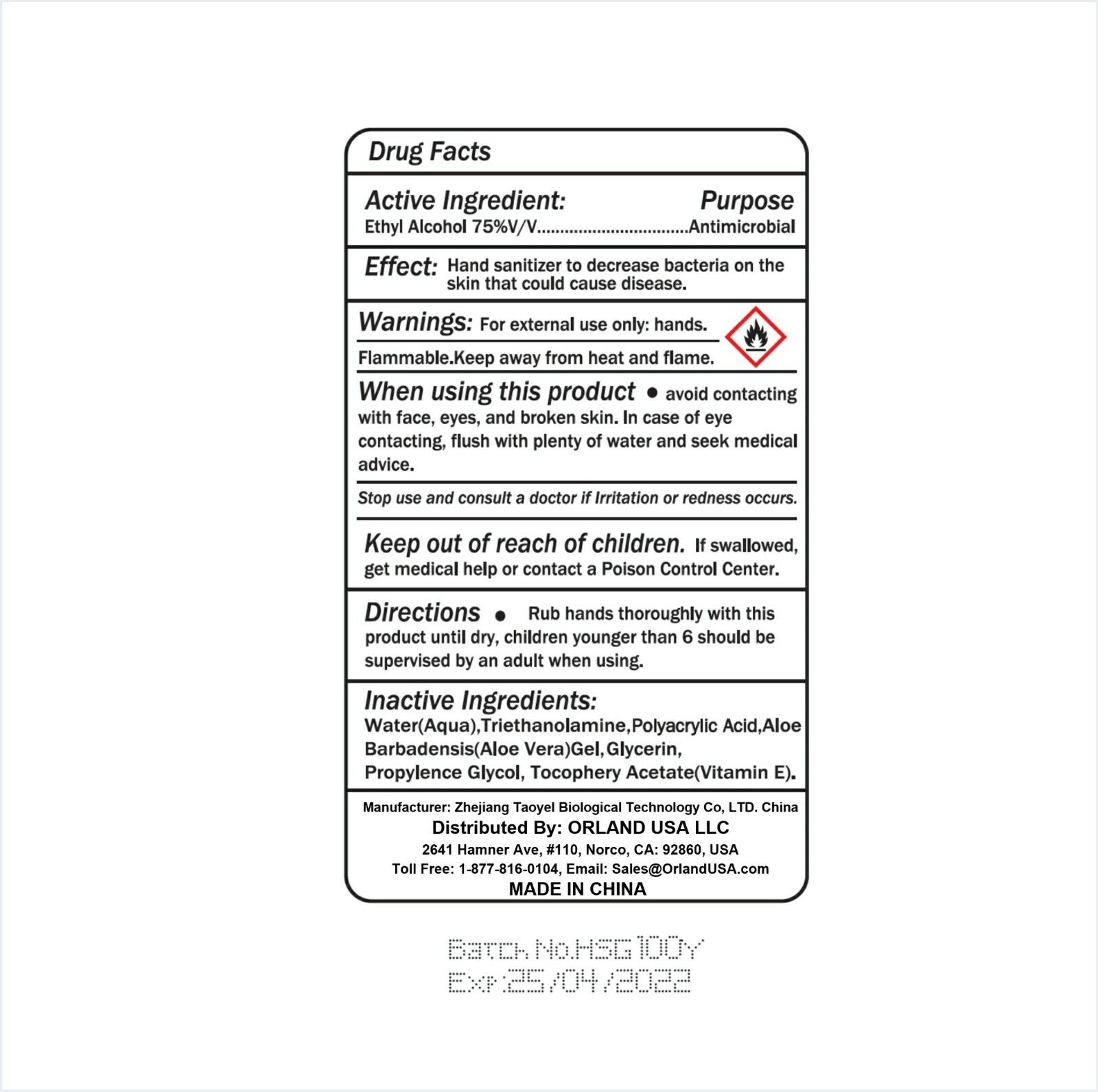 Orland Advanced 75% Alcohol Hand Sanitizer Gel, small bottles, 3.38 oz each - Fresh Stock Dated February 2026