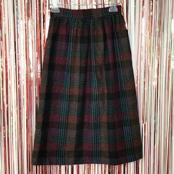 Vintage 1970s Womens Plaid A-Line Skirt Rockabilly Academia Secretary - 00 XXS - Fresh Stock Dated February 2026