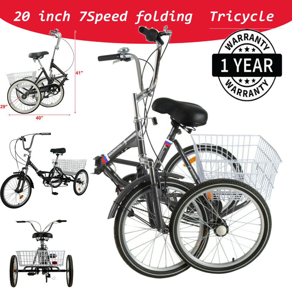 Foldable Adult Tricycle 20inch Wheels Folding Tricycle 7 Speed Cruiser Bike Gift - Fresh Stock Dated February 2026