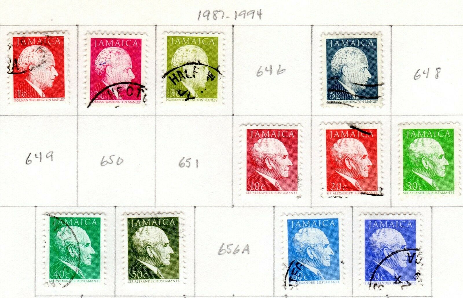 Jamaica Scott 599//688 Mostly Used on 6 Album Pages Issued 1986-1994 - Fresh Stock Dated December 2025