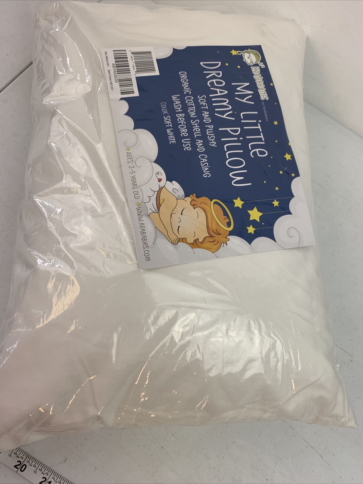 KeaBabies Toddler Pillow w/ Pillowcase 13x18 My Little Dreamy Pillow Soft White - Fresh Stock Dated February 2026
