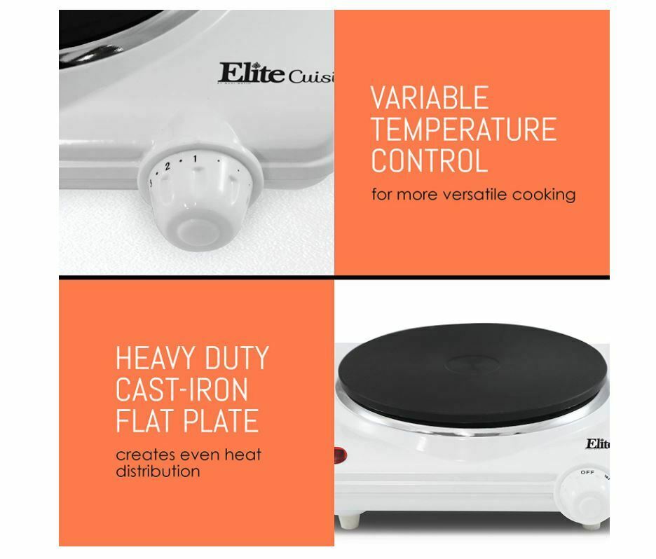 Elite Gourmet Countertop Electric Hot Burner, Temperature Controls Easy to Clean - Fresh Stock Dated December 2025
