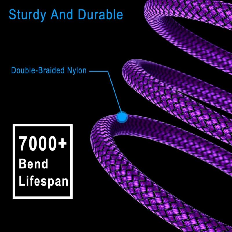 USB Type C Charger Cable 3-Pack(1.5/3.3/6.6FT),Micro C Charging Power Purple - Fresh Stock Dated February 2026
