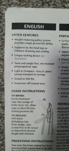 Big Game Treestand Magnum Lift System 500lb Tested Automatic Self-locking Device - Fresh Stock Dated December 2025