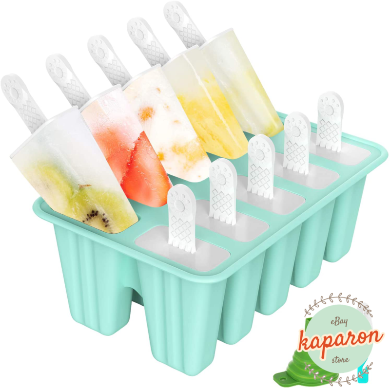 Ice Pop Molds Cavity of 10 Food Grade Silicone Frozen Ice Popsicle Makers Tools - Fresh Stock Dated February 2026