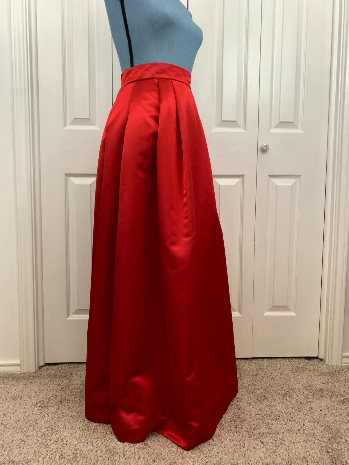 Vintage Neiman's Partique A Line Pleated Skirt High Waist Maxi Red Satin 4 - Fresh Stock Dated February 2026