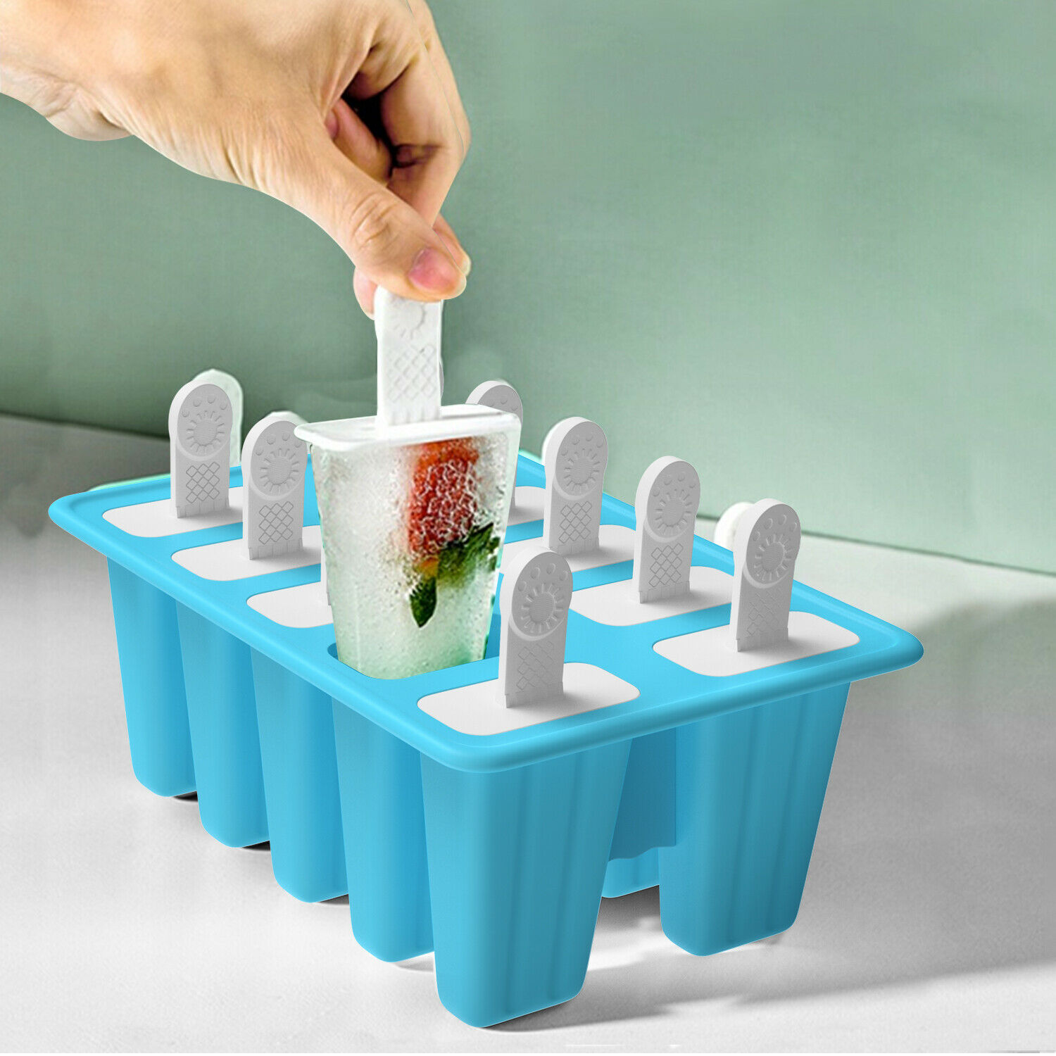 New Silicon 10Cell Ice Cream Mold DIY Frozen Popsicle Kitchen Ice Tray Cover Lid - Fresh Stock Dated December 2025