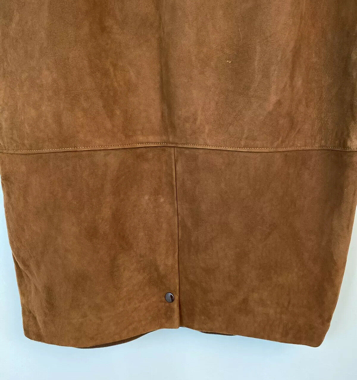 VTG Union Made Toffee Brown Soft Suede Pencil Midi Skirt XL Lined Waist 38
