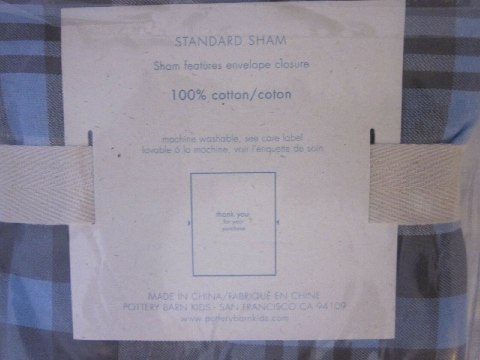 Set/2 Pottery Barn Kids Kingston Shams Standard Plaid Blue Espresso New - Fresh Stock Dated December 2025