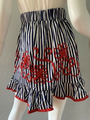 Vintage 70s Nautical Stripe High Waist Retro Prairie Full Ruffle Mini Skirt S/M - Fresh Stock Dated February 2026