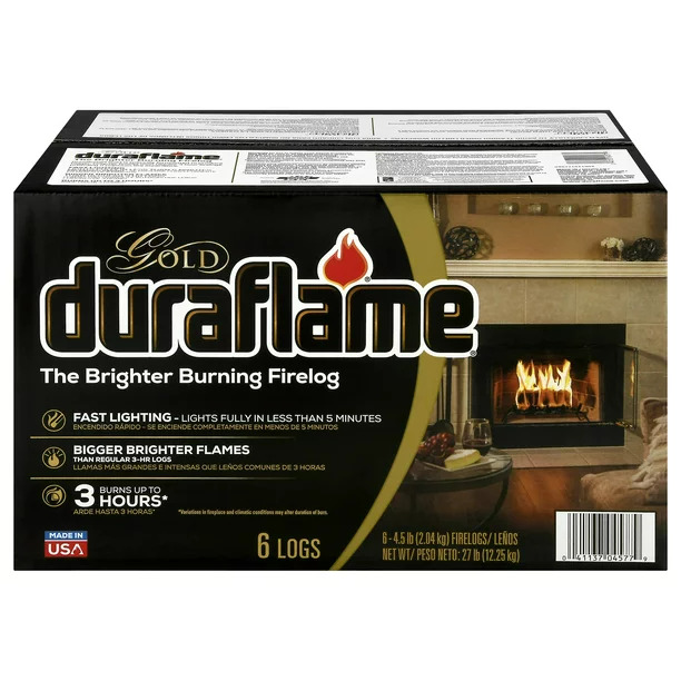 Duraflame Fire Logs 6 Pack - 4.5lb Bright Burning 3 Hour Burn Time Fast Lighting - Fresh Stock Dated December 2025