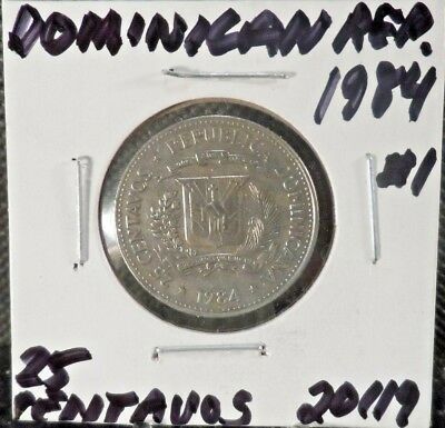 CIRCULATED 1984 25 CENTAVOS DOMINICAN REP. COIN(20119)1,FREE DOMESTIC SHIPPING - Fresh Stock Dated February 2026