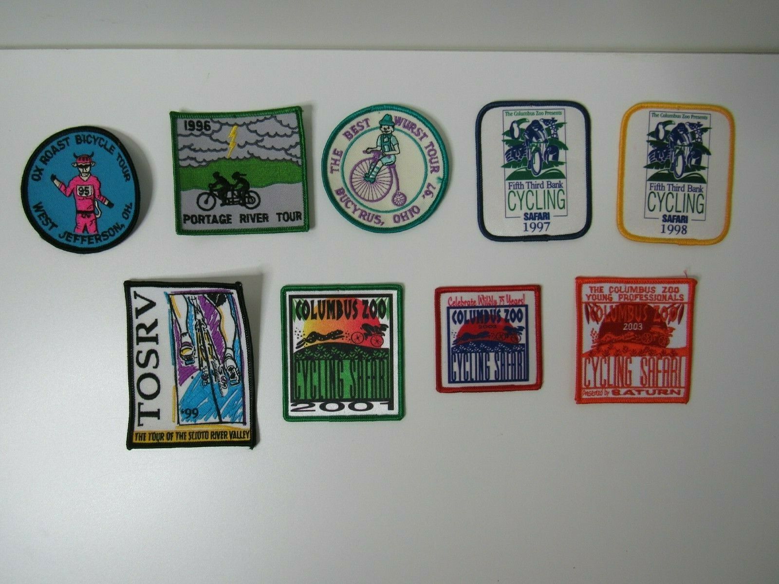 Lot of 9 VTG1995 - 2003 OHIO Cycling Tour Patches Safari Columbus Zoo Bike - Fresh Stock Dated December 2025