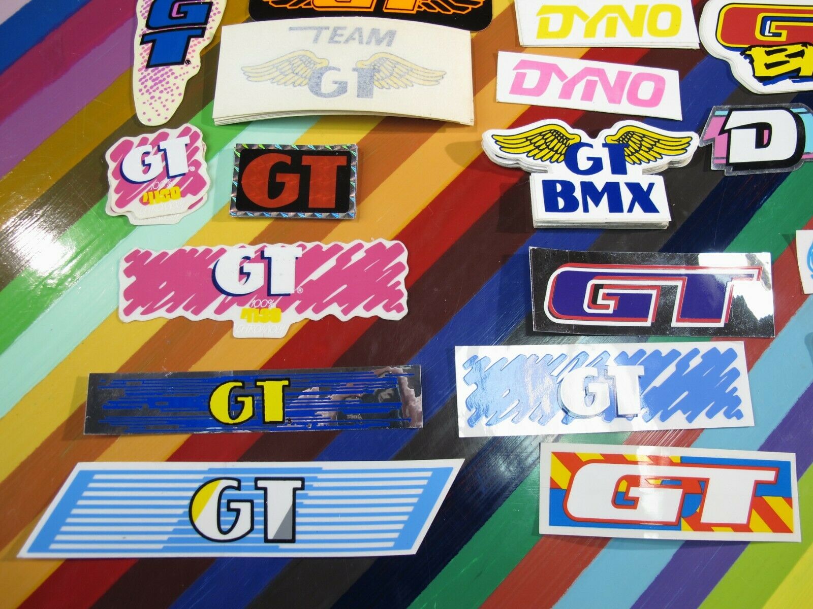 vtg 1980s 1990s GT BMX sticker - mixed bike stickers and team graphics - Fresh Stock Dated December 2025