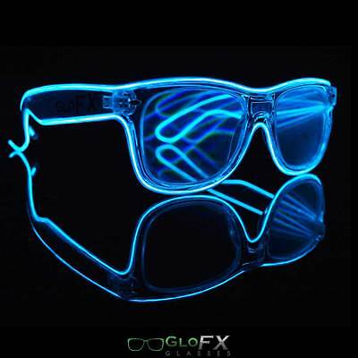 Blue LED Diffraction Glasses Light up EL Wire wrapped 3 mode flashing strobing - Fresh Stock Dated February 2026