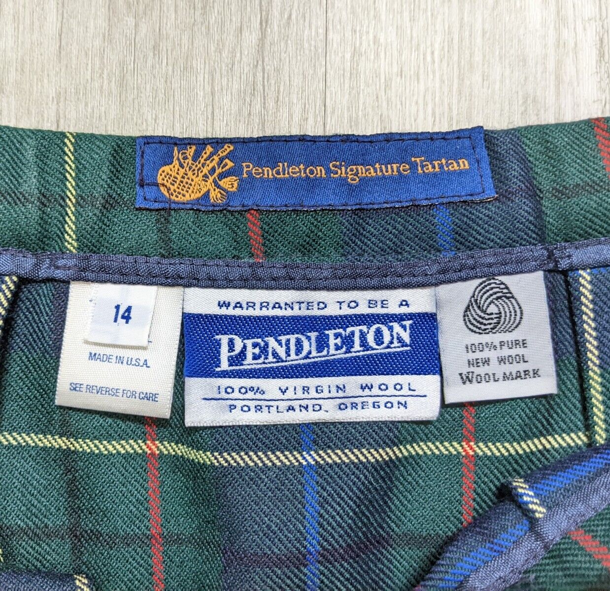 Vintage Pendleton Signature Tartan Pleated Skirt Size 14 Wool Green Plaid - Fresh Stock Dated March 2026