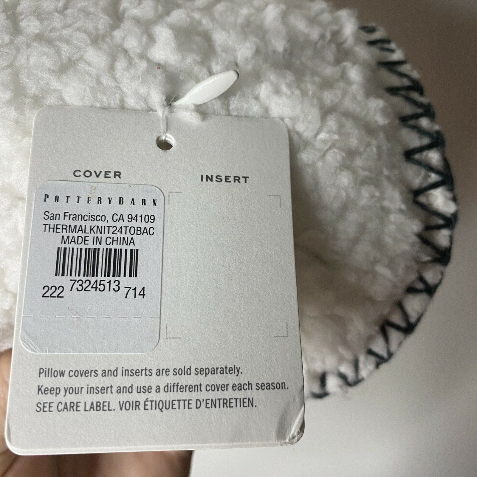 Pottery Barn Pillow Cover Mindfully Made Thermal Knit Sherpa Square 24 x 24 - Fresh Stock Dated December 2025