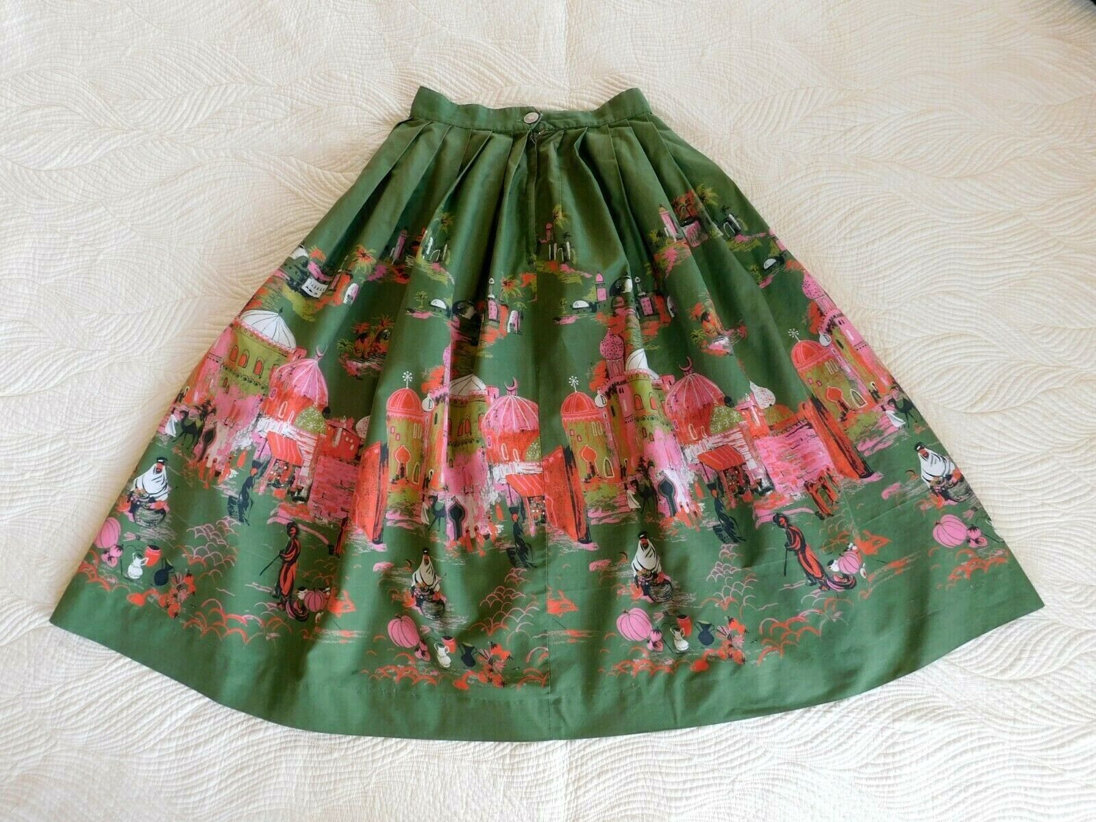 VTG Millworth Converting Moroccan Casbah 1950s novelty border print circle skirt - Fresh Stock Dated March 2026