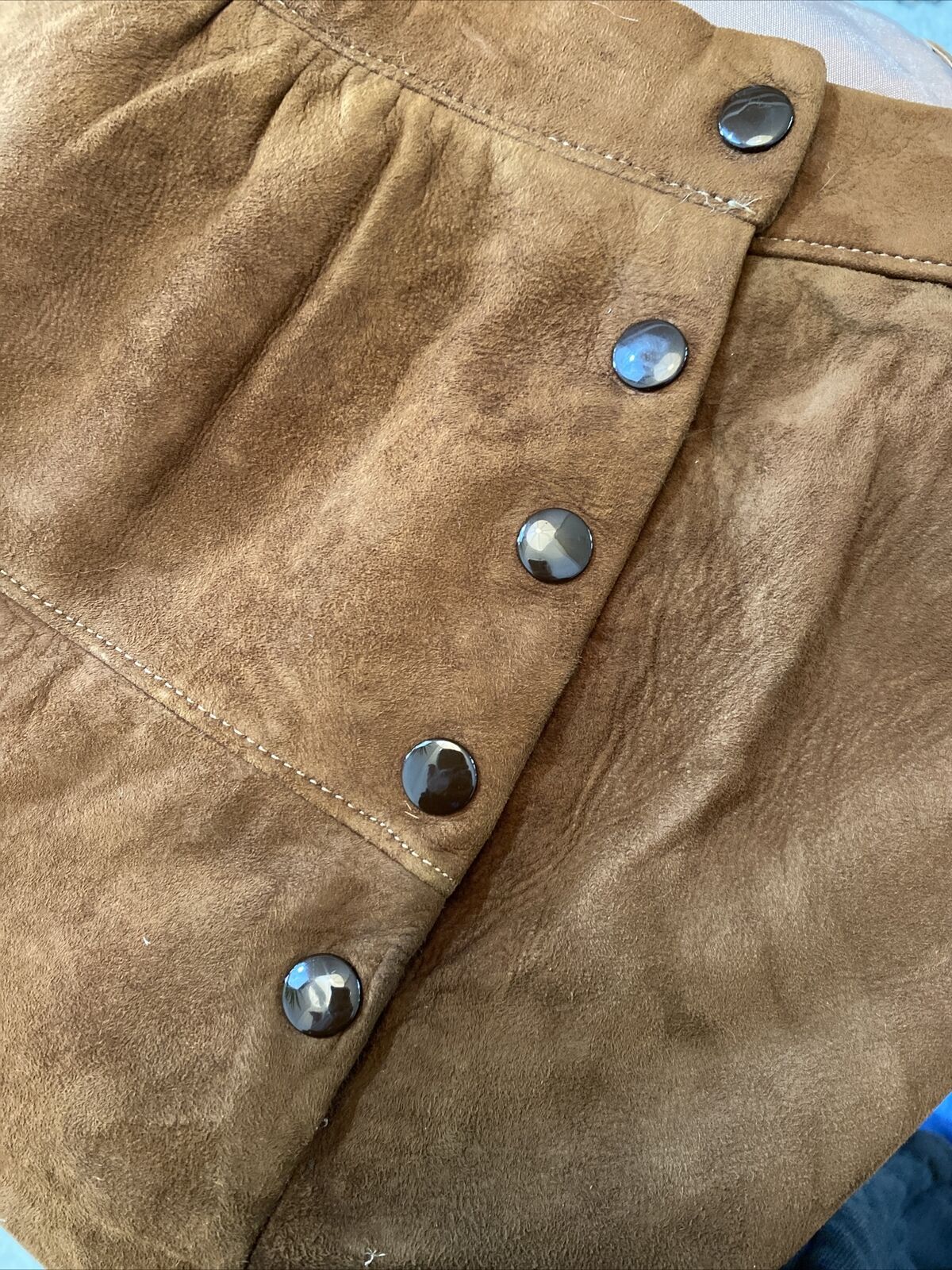 VTG Union Made Toffee Brown Soft Suede Pencil Midi Skirt XL Lined Waist 38