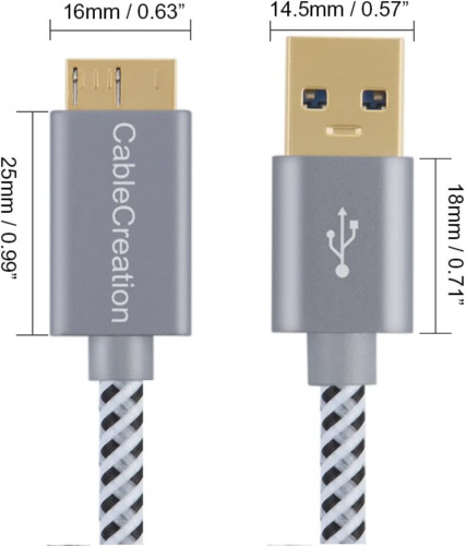 USB 3.0 Micro Cable, CableCreation A to B Cord, 3.3ft, Grey - Fresh Stock Dated February 2026