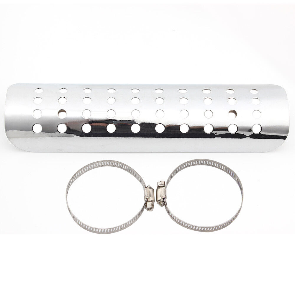 Universal Bike Curved Chrome Exhaust Muffler Pipe Heat Shield Cover Heel Guard - Fresh Stock Dated February 2026