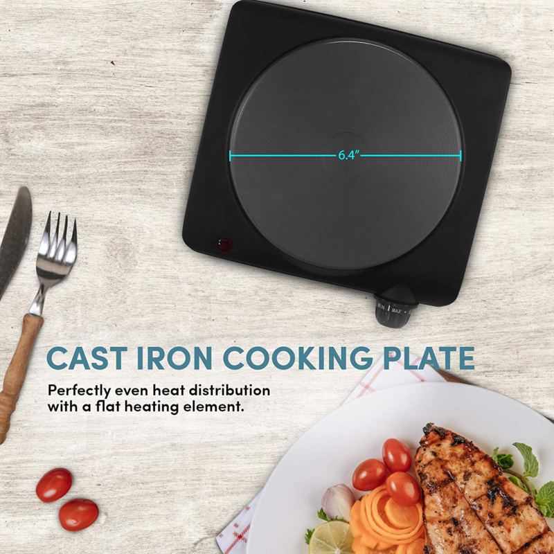 Elite Gourmet Single Electric Flat Cast Iron Heating Plate Burner Power Indicato - Fresh Stock Dated December 2025