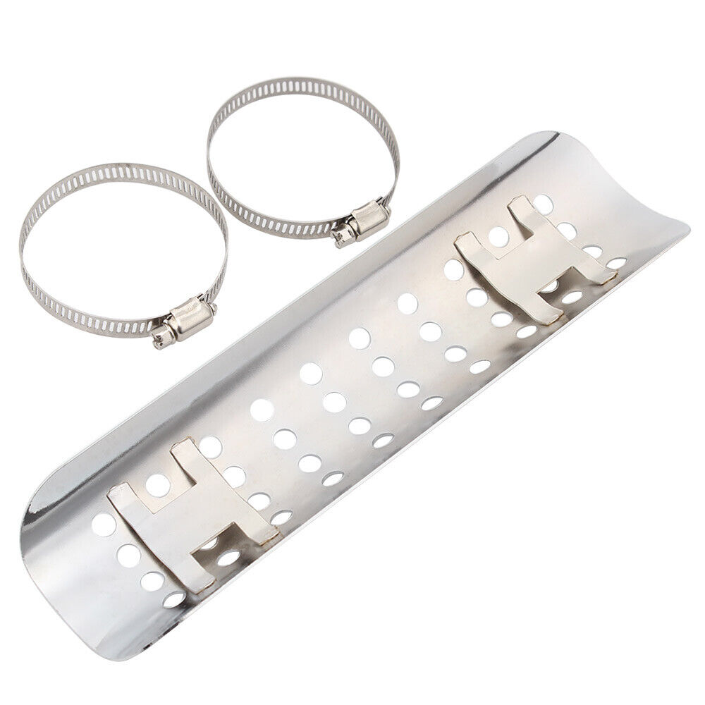 Universal Bike Curved Chrome Exhaust Muffler Pipe Heat Shield Cover Heel Guard - Fresh Stock Dated February 2026