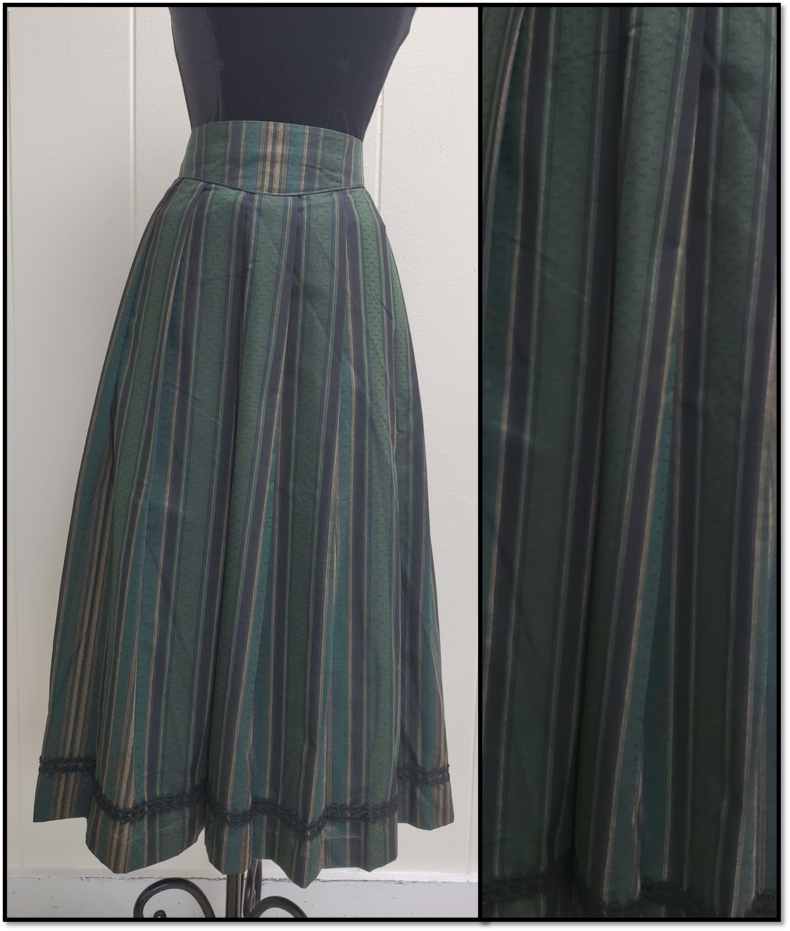 100% Baumwolle pleated midi length skirt tagged Sz 38 US 10 Green - Fresh Stock Dated December 2025