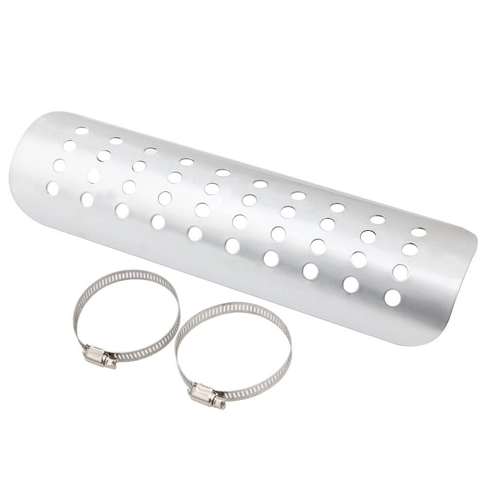 Universal Bike Curved Chrome Exhaust Muffler Pipe Heat Shield Cover Heel Guard - Fresh Stock Dated February 2026
