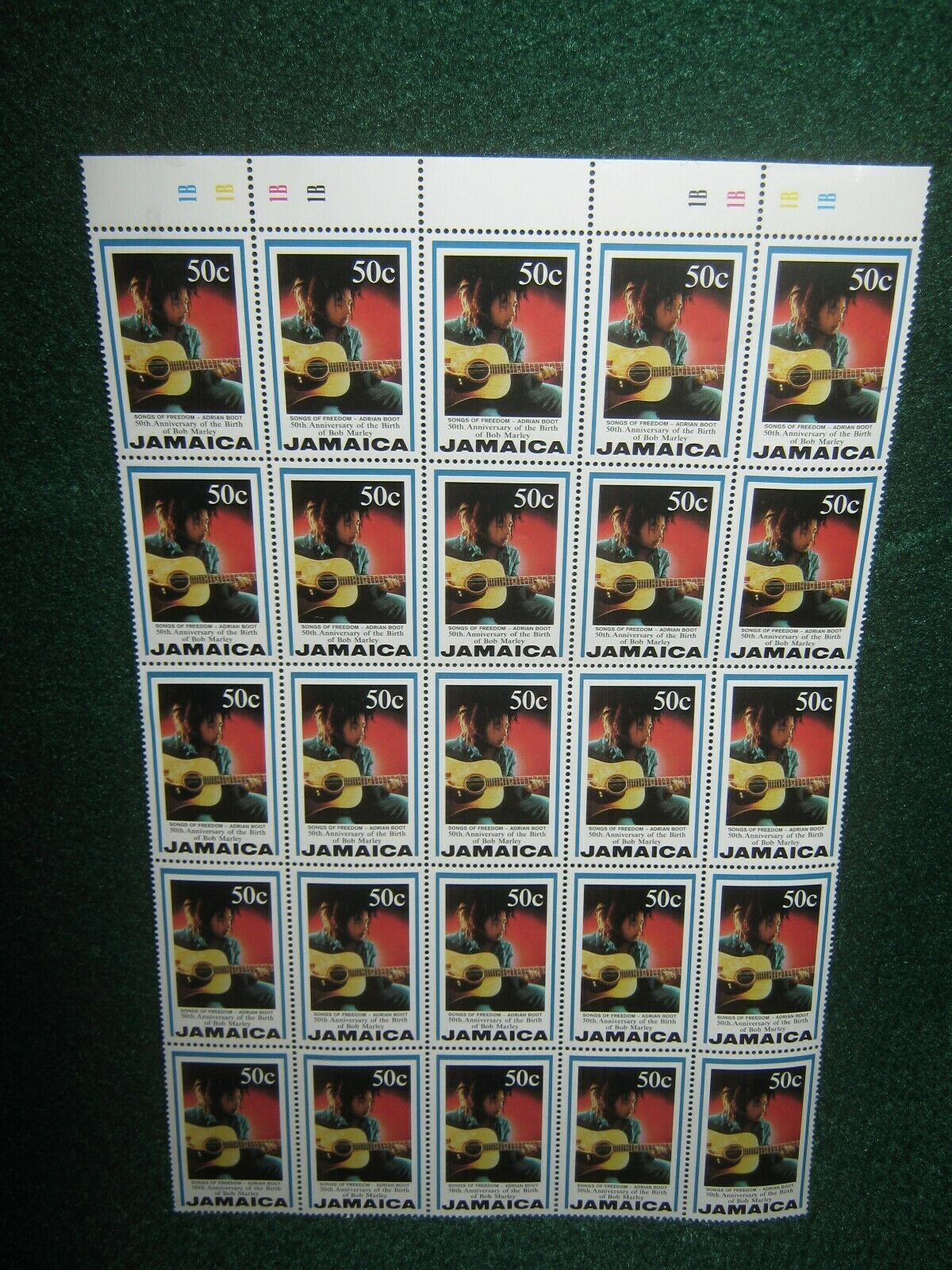 50th Anniversary of The Birth Of Bob Marley Jamaica 50-c Stamps(Full Sheet-25) - Fresh Stock Dated February 2026
