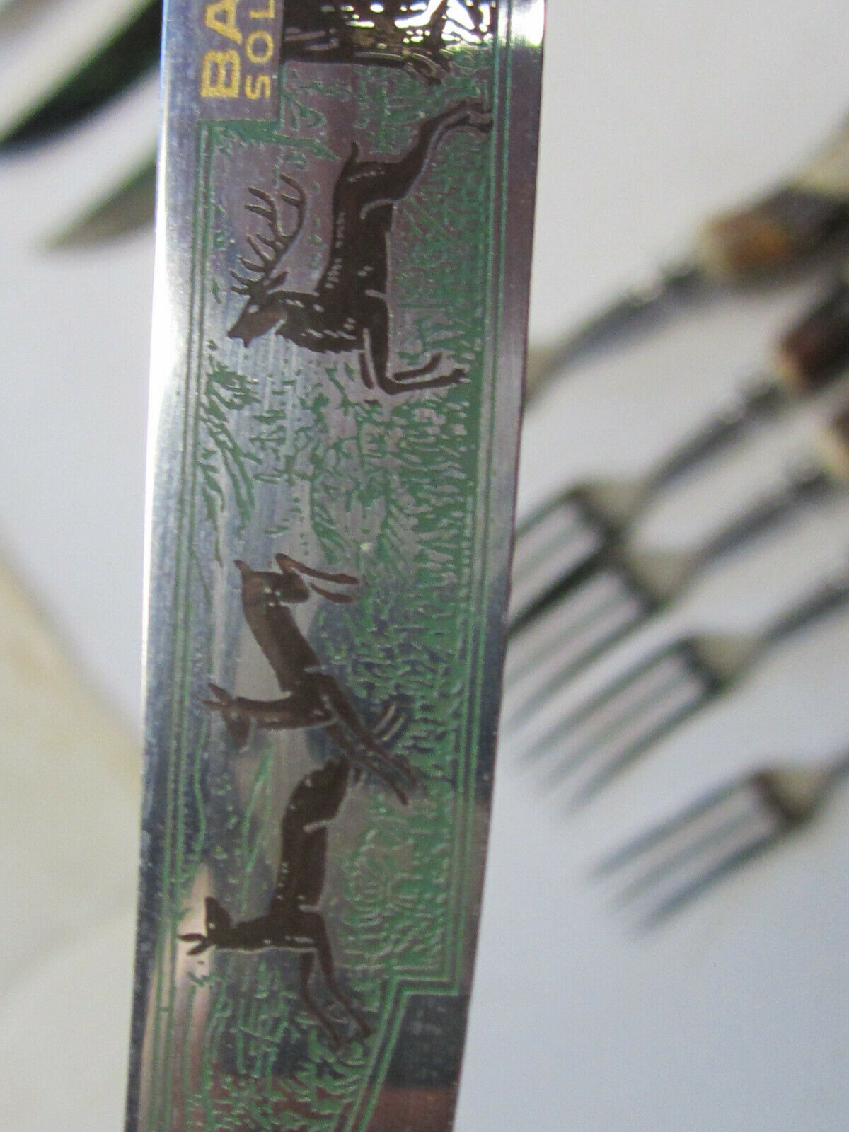 VINTAGE BARON 6 STEAK KNIVES AND 6  FORKS WITH ANTLER HANDLES MADE IN GERMANY - Fresh Stock Dated December 2025