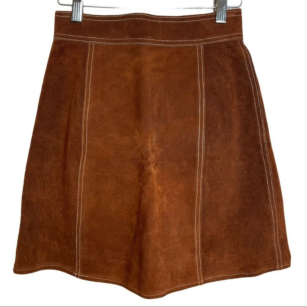 Vintage 1970s Suede Zipper Front Brown Mini Skirt - Fresh Stock Dated February 2026
