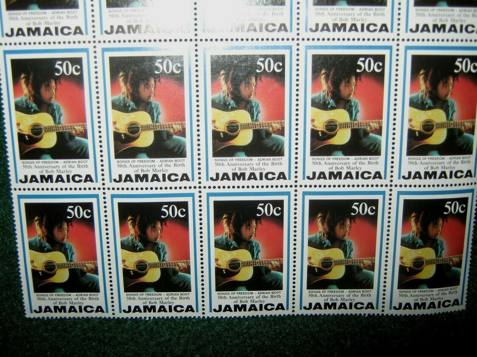 50th Anniversary of The Birth Of Bob Marley Jamaica 50-c Stamps(Full Sheet-25) - Fresh Stock Dated February 2026