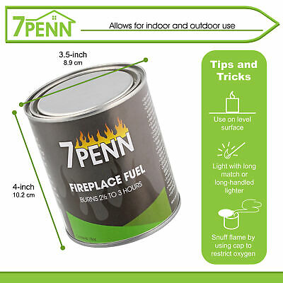 7Penn Gel Fireplace Fuel Cans, 13oz - 12Pk Fire Pit Gel Fuel Cans for Fireplace - Fresh Stock Dated December 2025