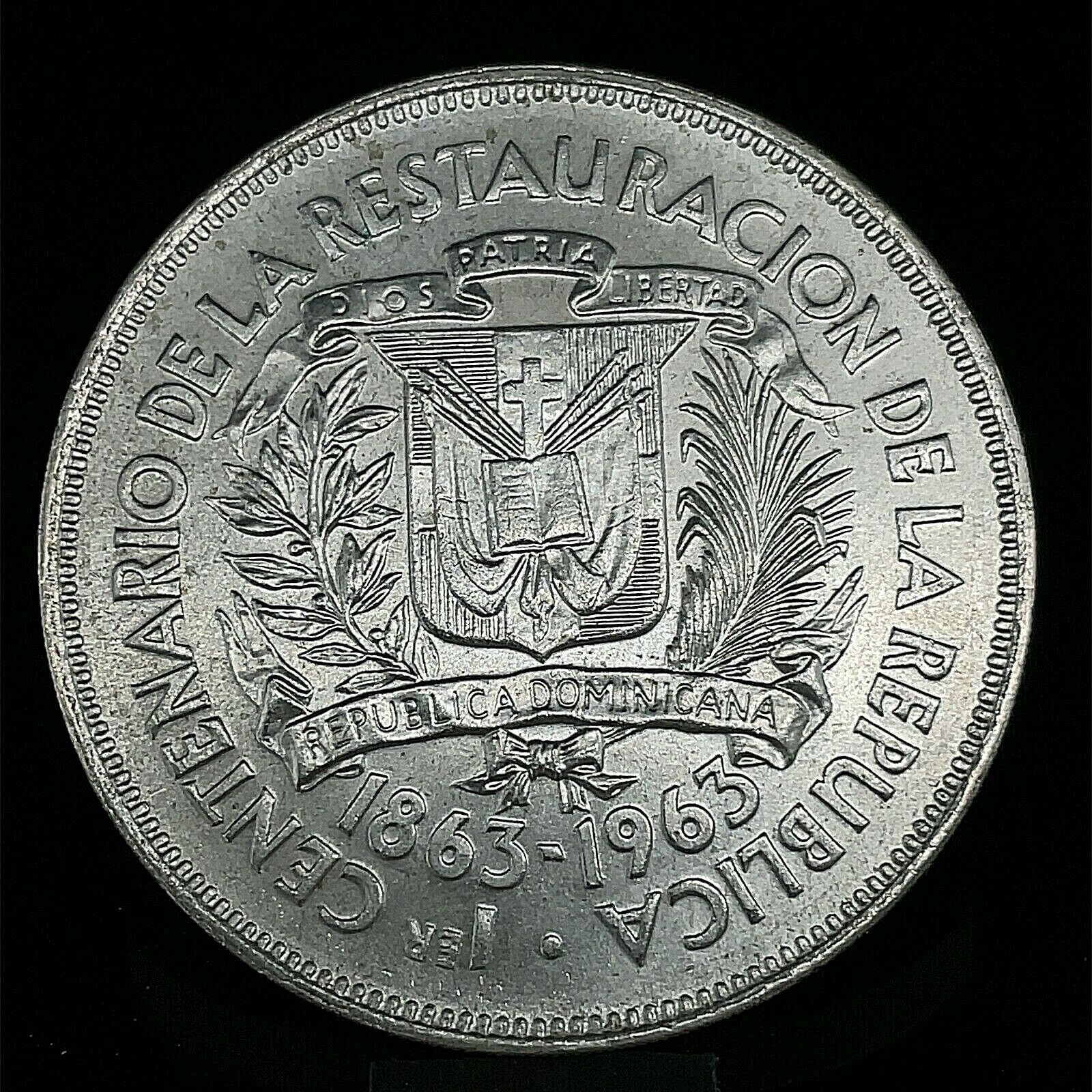 DOMINICAN REPUBLIC 1 Peso 1963 Silver 100th Anniversary of the Restoration Km 30 - Fresh Stock Dated February 2026