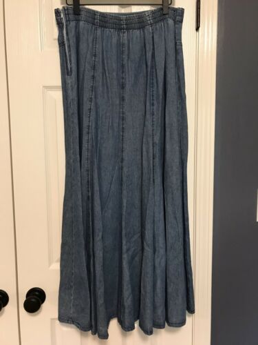 Vintage 80s Apache 100% Cotton Denim Full Skirt Med Wash Maxi Elastic Waist XL - Fresh Stock Dated February 2026